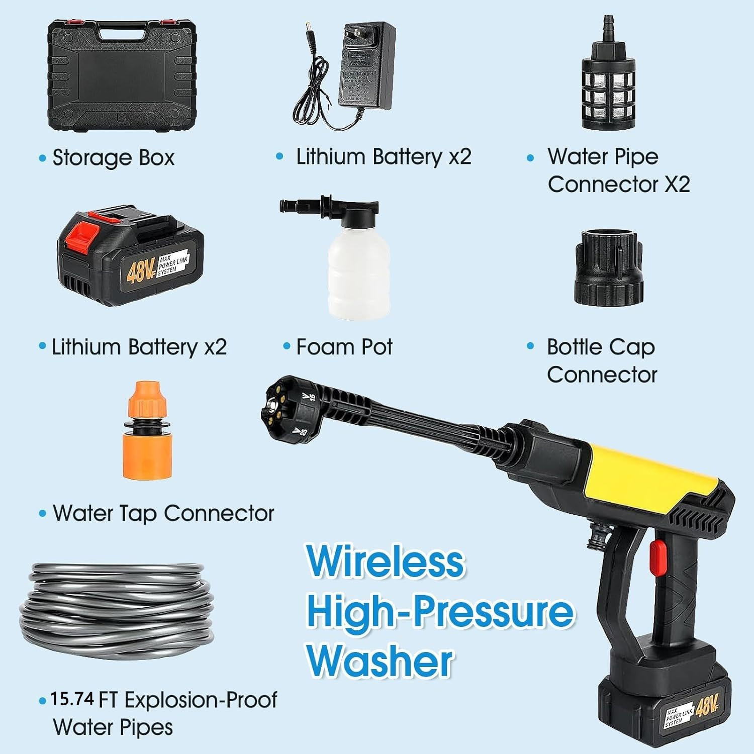 Image of Tazomi 48V Cordless Portable Water Gun for Car Wash Bike Washing Nozzle and 5M HosePipe Pressure Washer