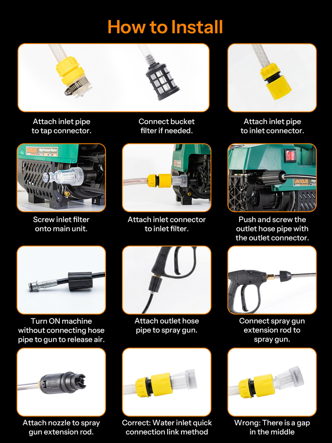 Image of UN1QUE 2000W | 150 Bar | 7L /Min Max Flow | For Home Cleaning, Car & Bike Electric High Pressure Washer