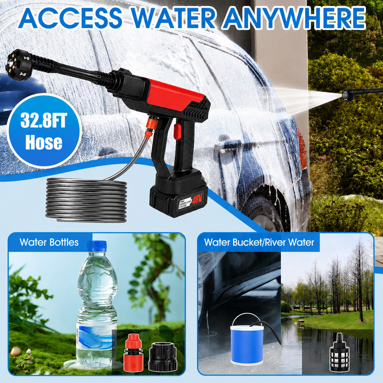 Image of Tazomi 48V Cordless Portable Water Gun for Car Wash Bike Washing Nozzle and 5M HosePipe Pressure Washer