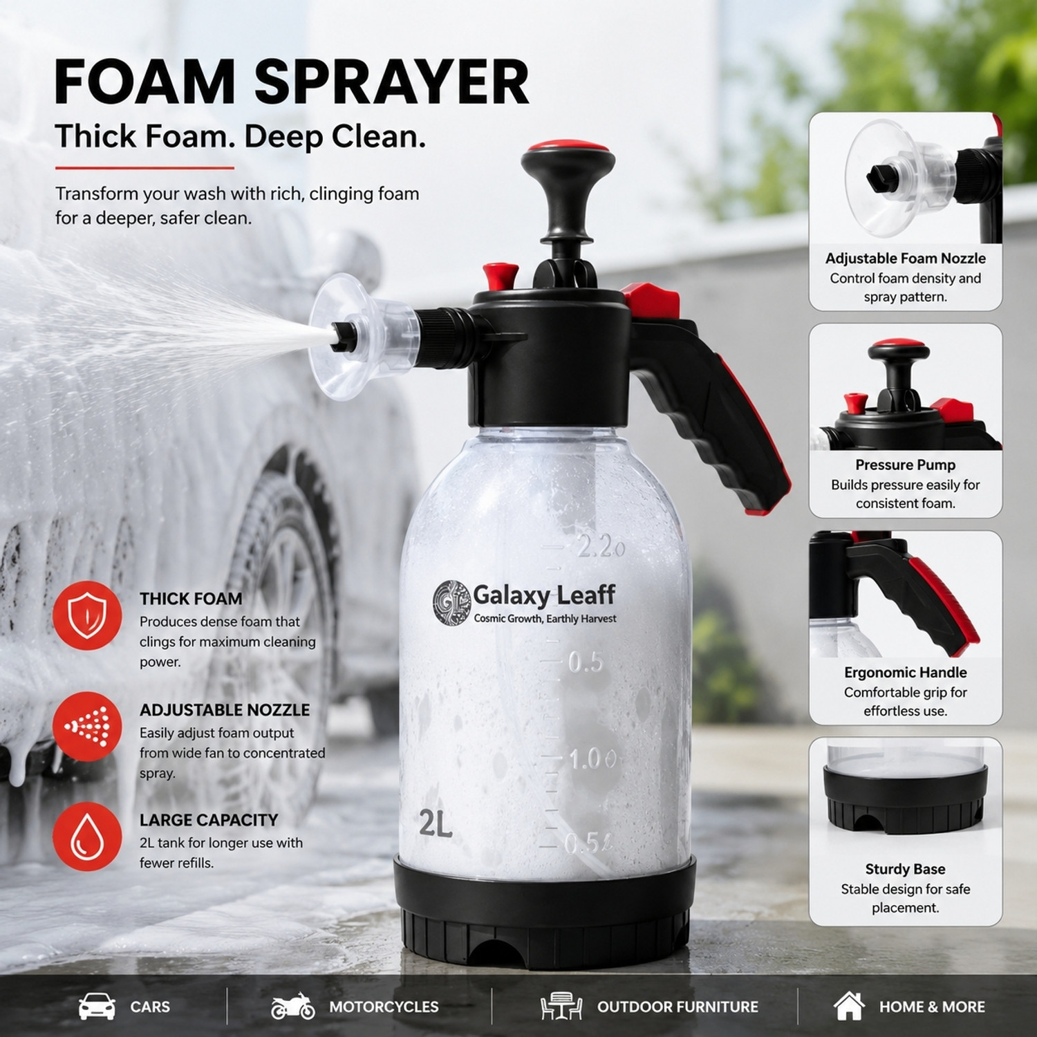 Image of Galaxy Leaff Foam Sprayer 2L | For Car and Bike Washing Pressure Washer