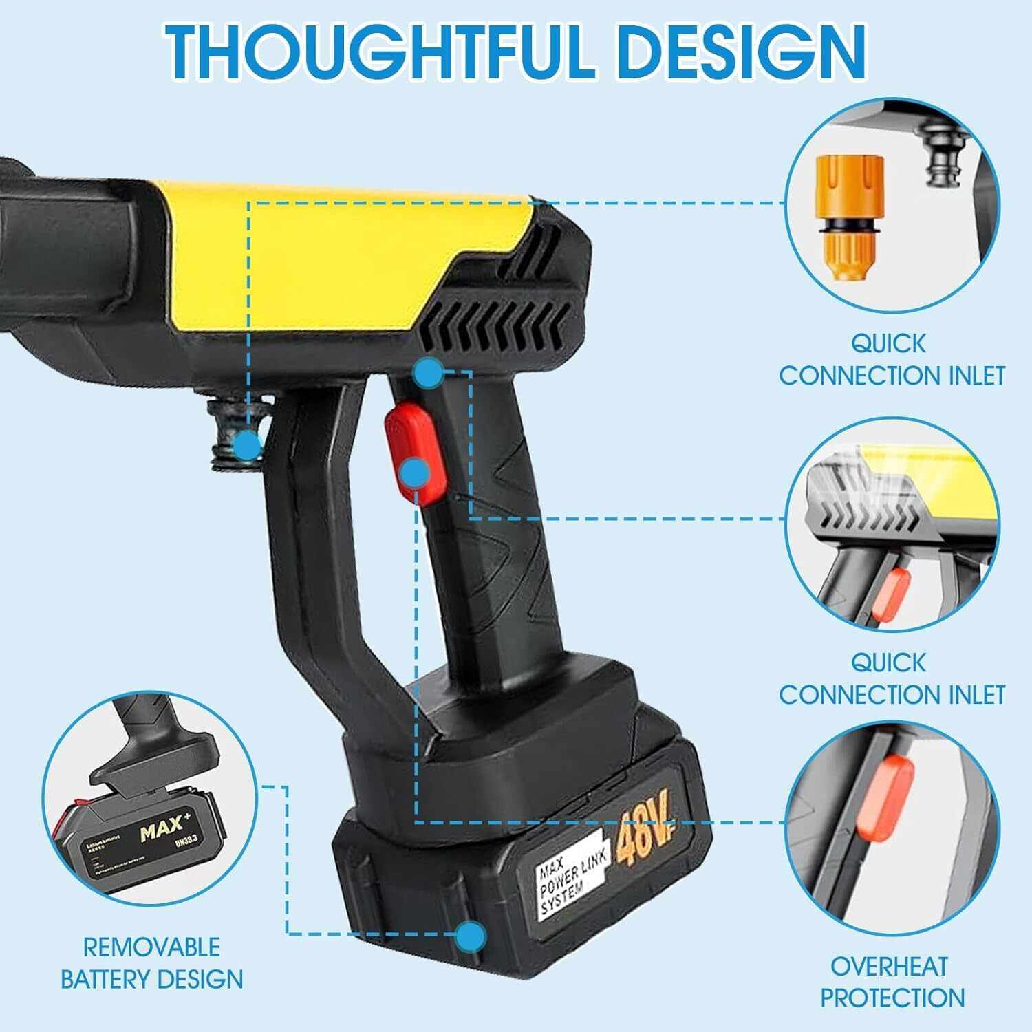Image of Tazomi 48V Cordless Portable Water Gun for Car Wash Bike Washing Nozzle and 5M HosePipe Pressure Washer