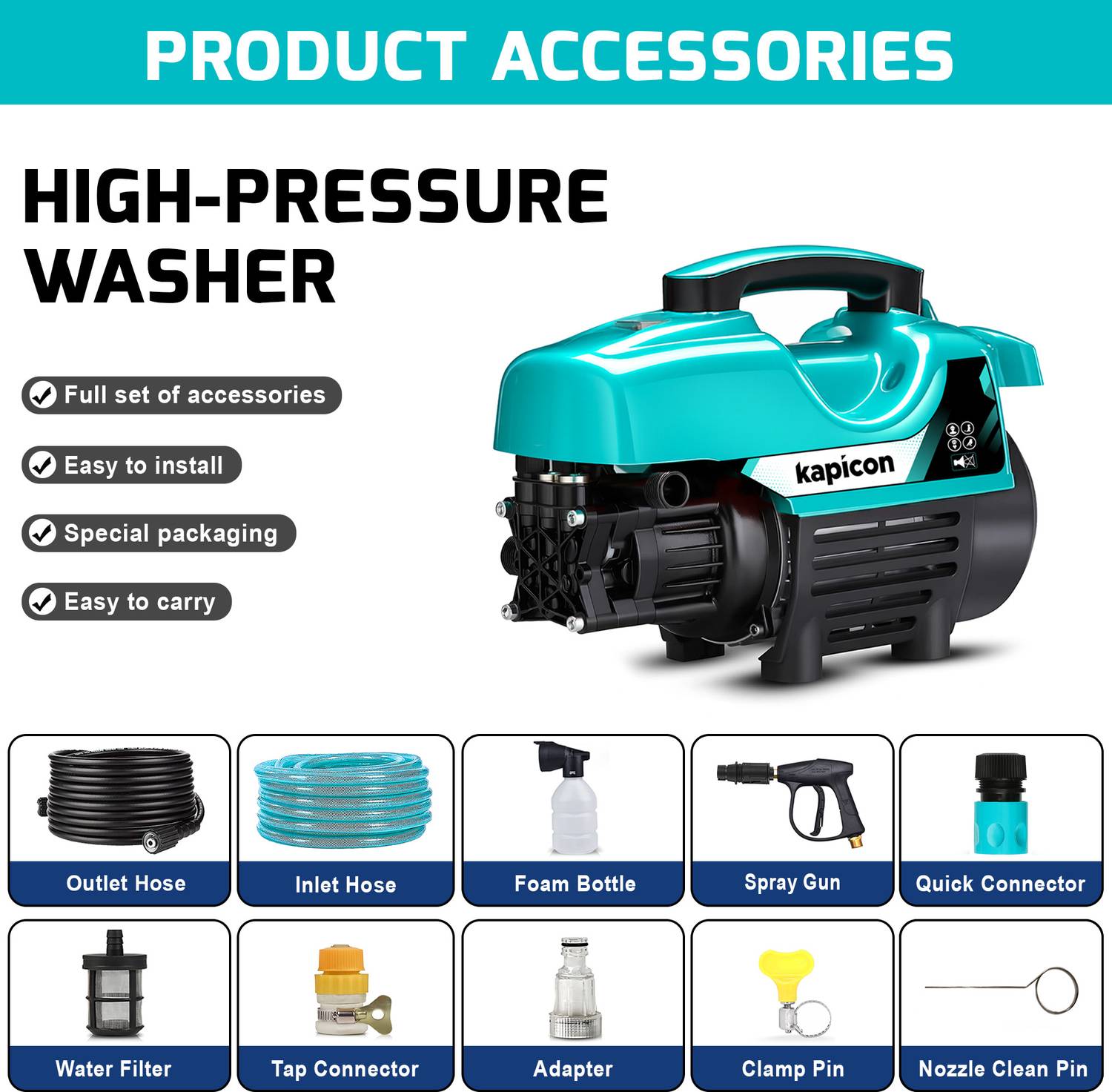 kapicon KP-5 1800W 120 Bar 6L/Min High Pressure Washer - Image 2