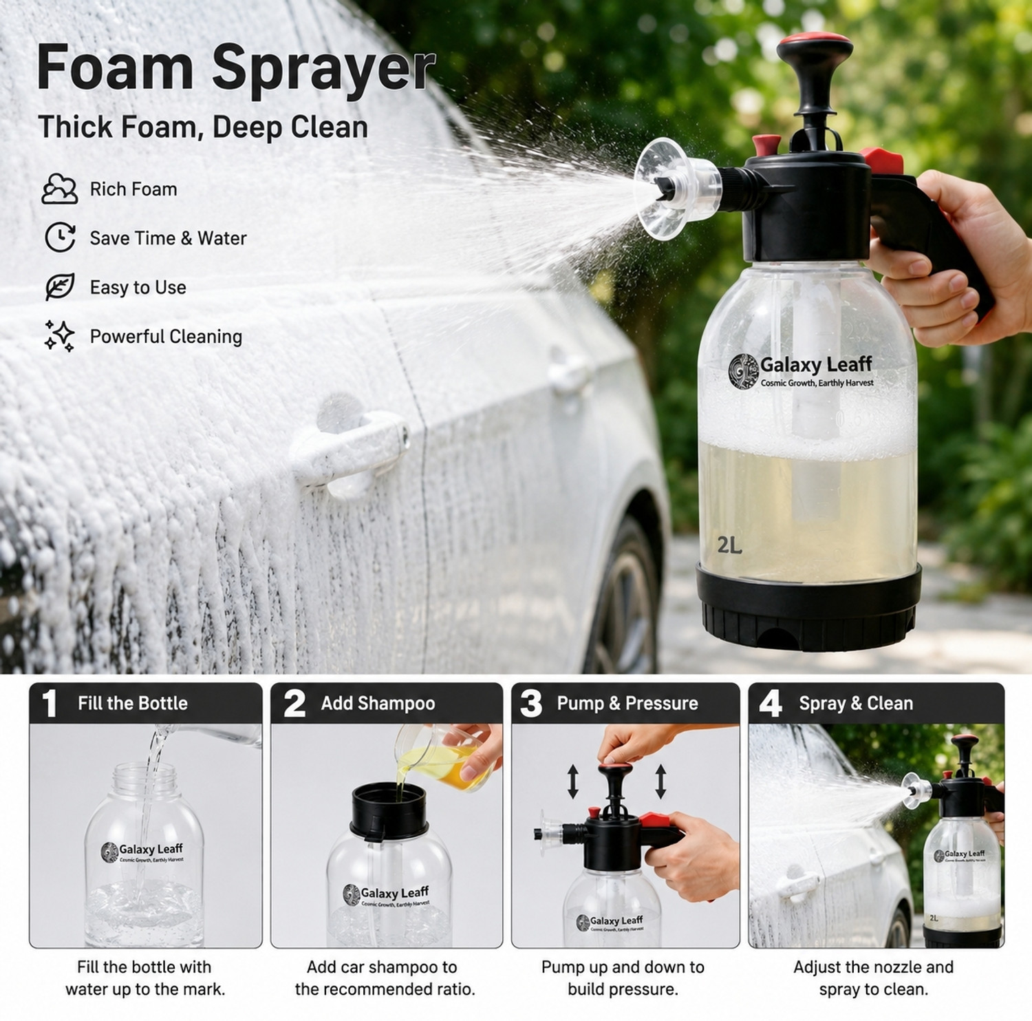Image of Galaxy Leaff Foam Sprayer 2L | For Car and Bike Washing Pressure Washer