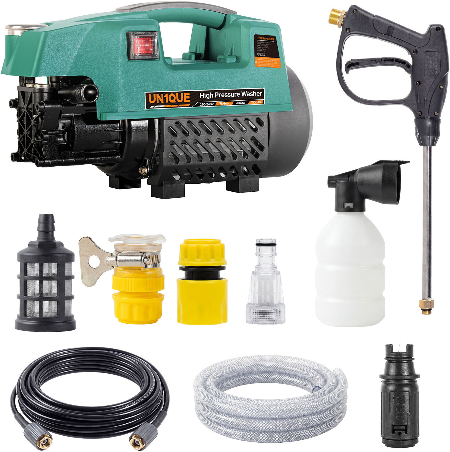 Image of UN1QUE 2000W | 150 Bar | 7L /Min Max Flow | For Home Cleaning, Car & Bike Electric High Pressure Washer