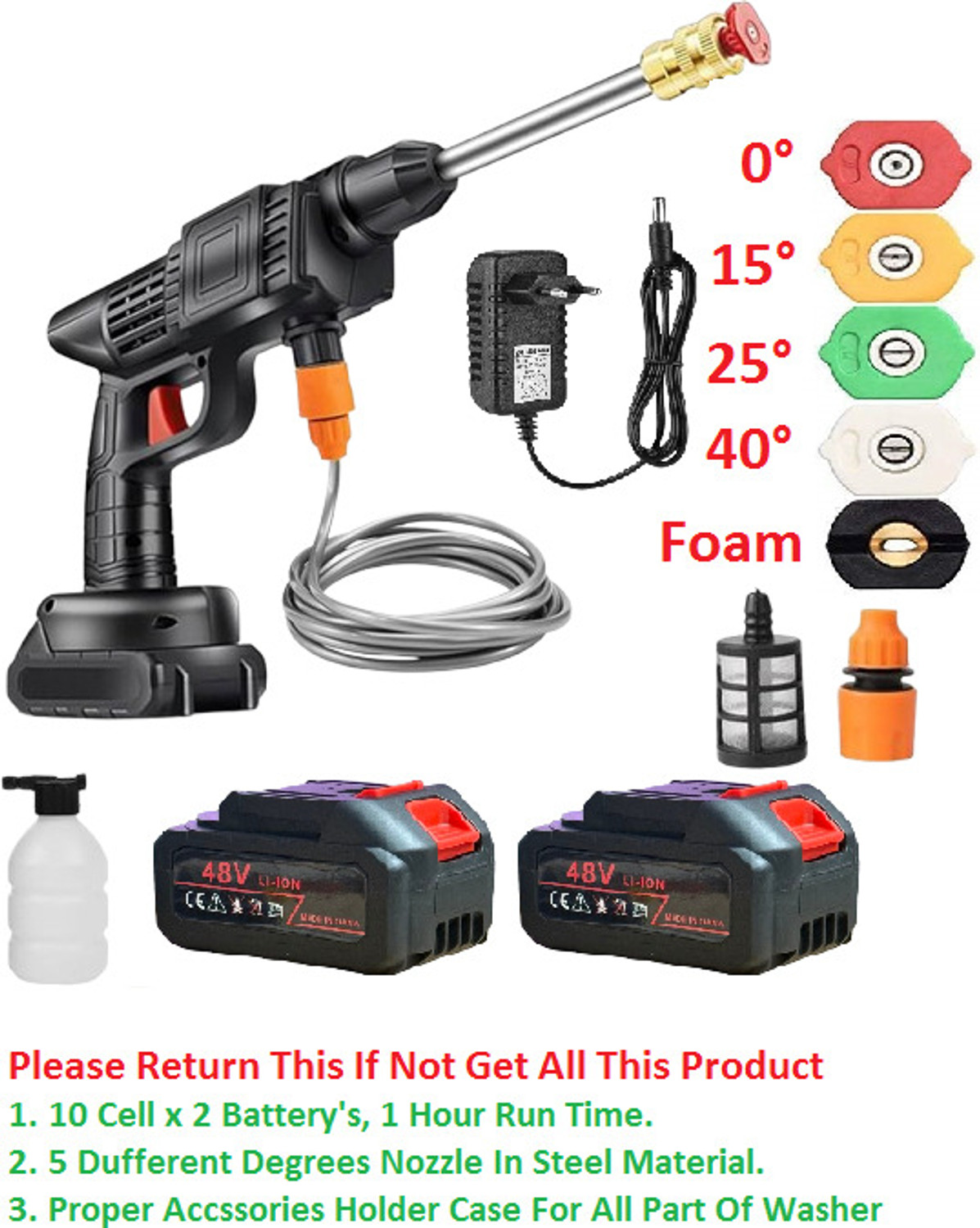 Image of RainRider Cordless 48V 2 Battery High Power Gun with 5 different uses tips Pressure Washer