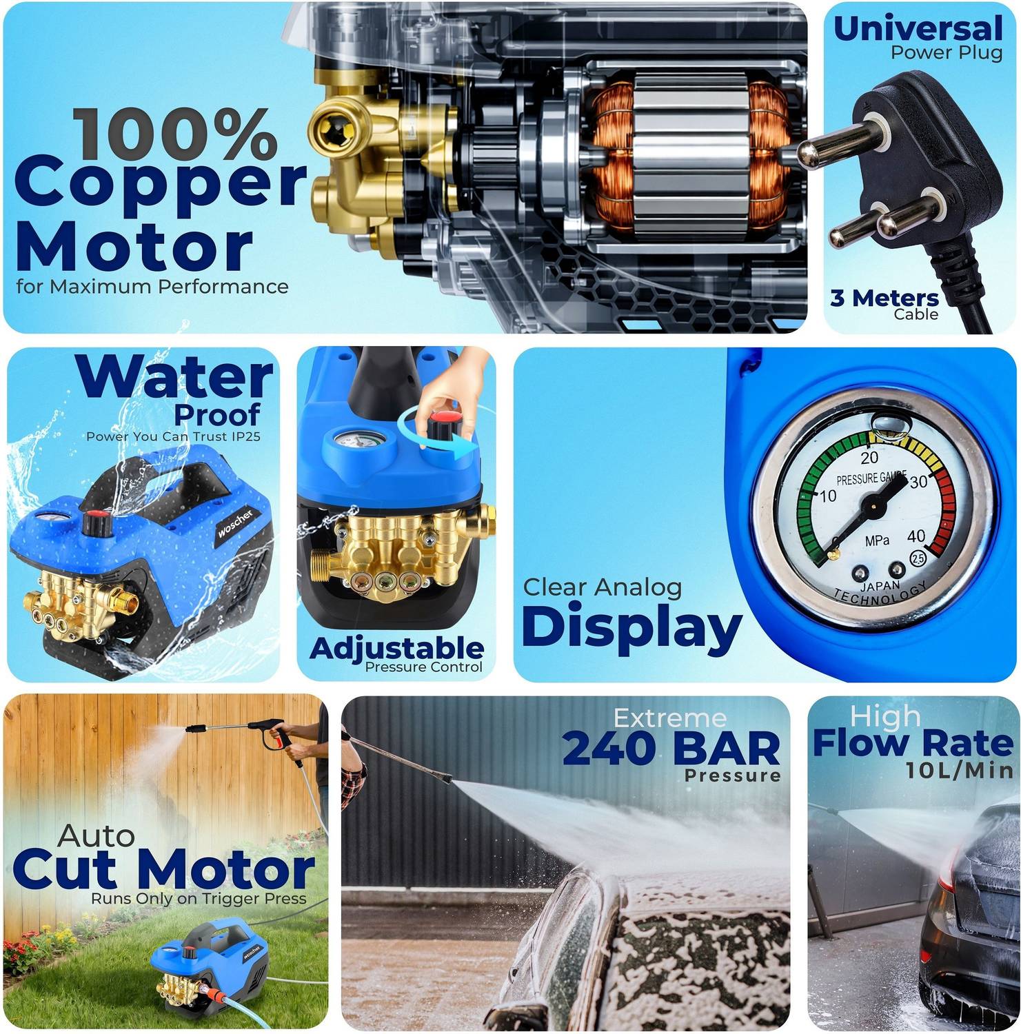 Woscher 969 Waterpro 240 Bar, 2400W, 10L/Min Pressure Washer - Image 2