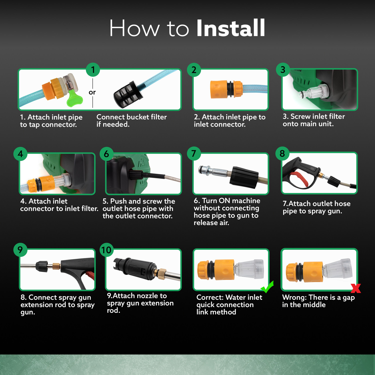 Image of AGARO Supreme 1800 Watt, 120 Bar, 6.5L /Min Flow Rate, 4 Mtr Outlet Hose, Green Pressure Washer
