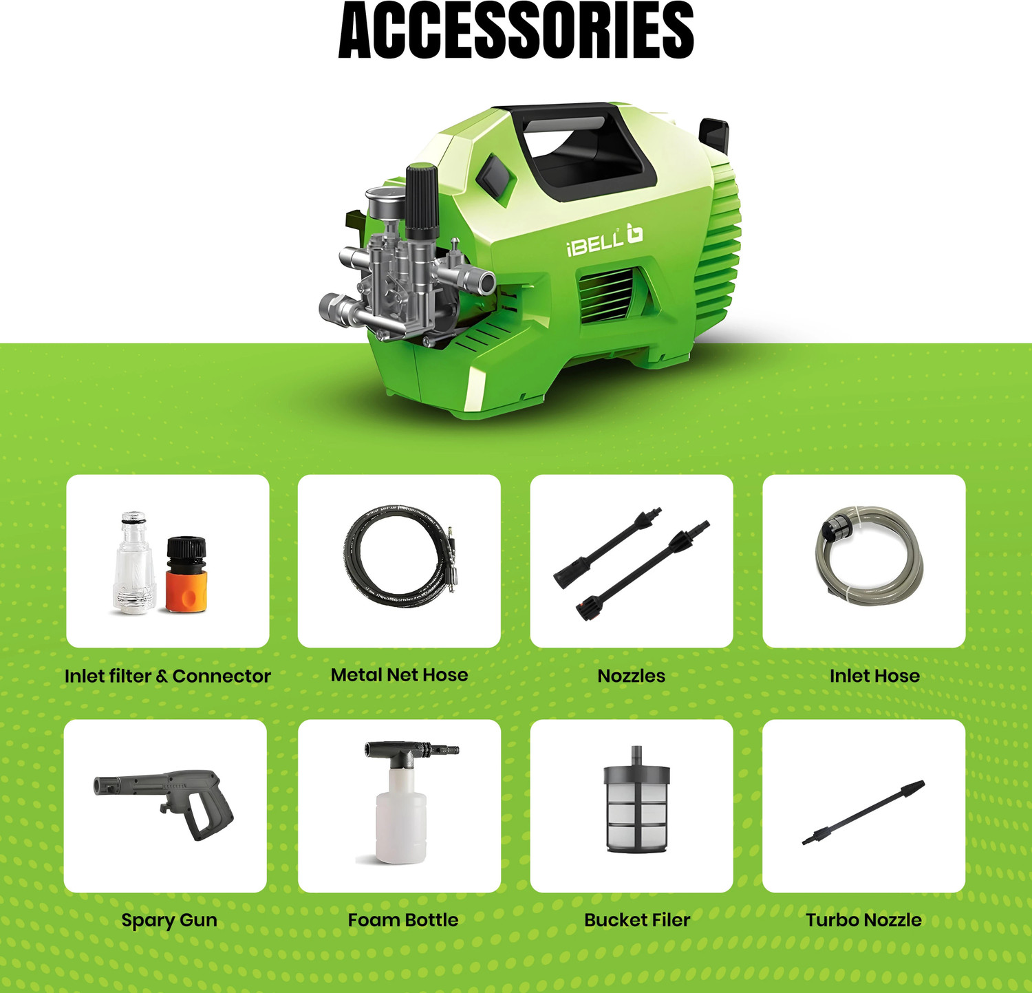 Image of iBELL iGreen550 2200 Watts Induction Motor 160 Bars, 7.4 L /Min Flow Rate High Pressure Washer