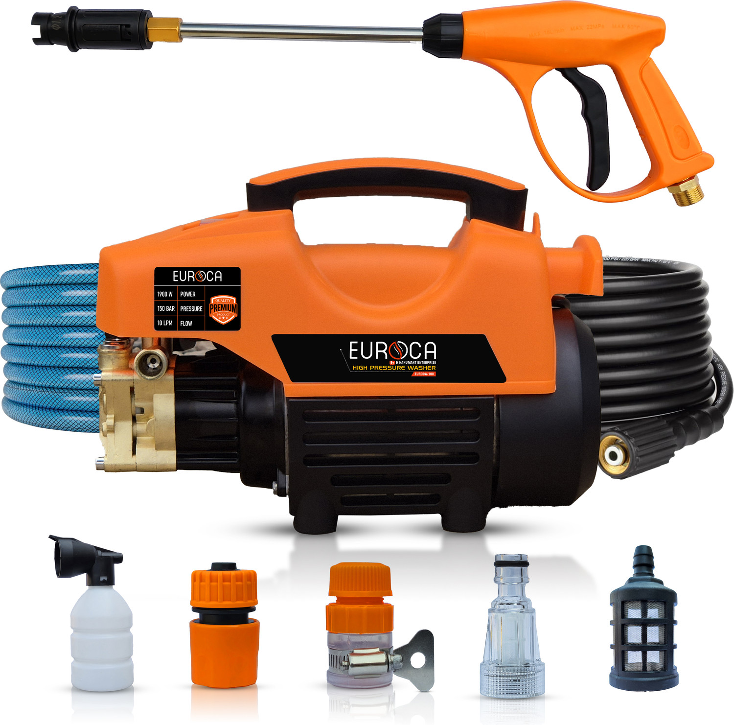 Image of H HANUMANT ENTERPRISE HE-100 Portable High Pressure Car Washer Pump, 1900W Powerful Moter, Max 150 Bar Pressure Washer