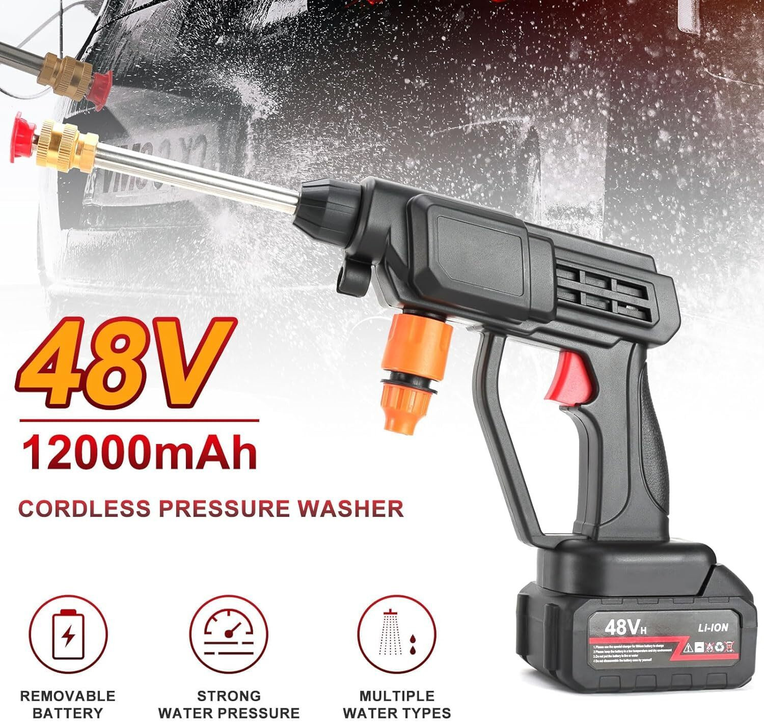 Image of cartify Cordless 48V Portable Cleaning Gardening Rechargeable Battery Pressure Washer