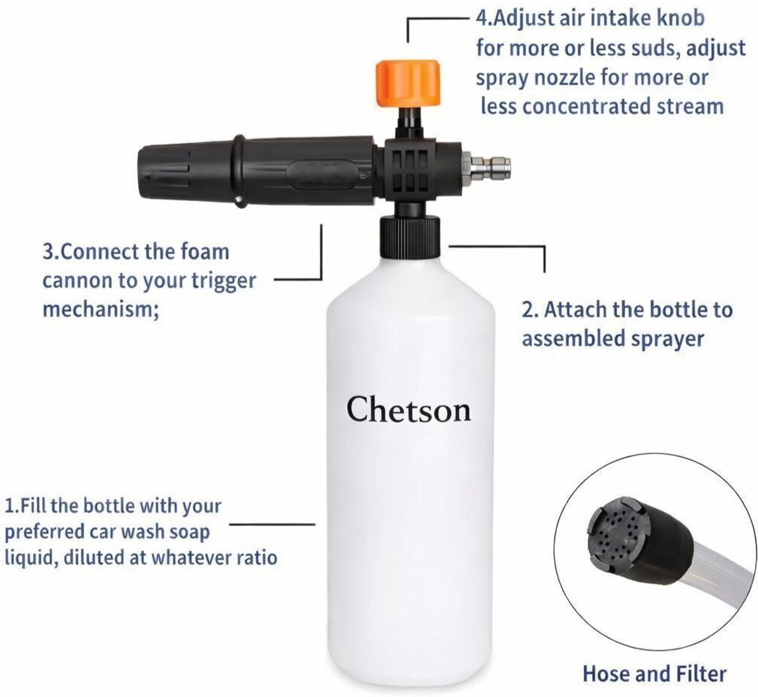 Image of Chetson Heavy Duty Professional Foam Cannon Lance 1 ltr with 1 /4 Brass Quick Adapter Spray Gun