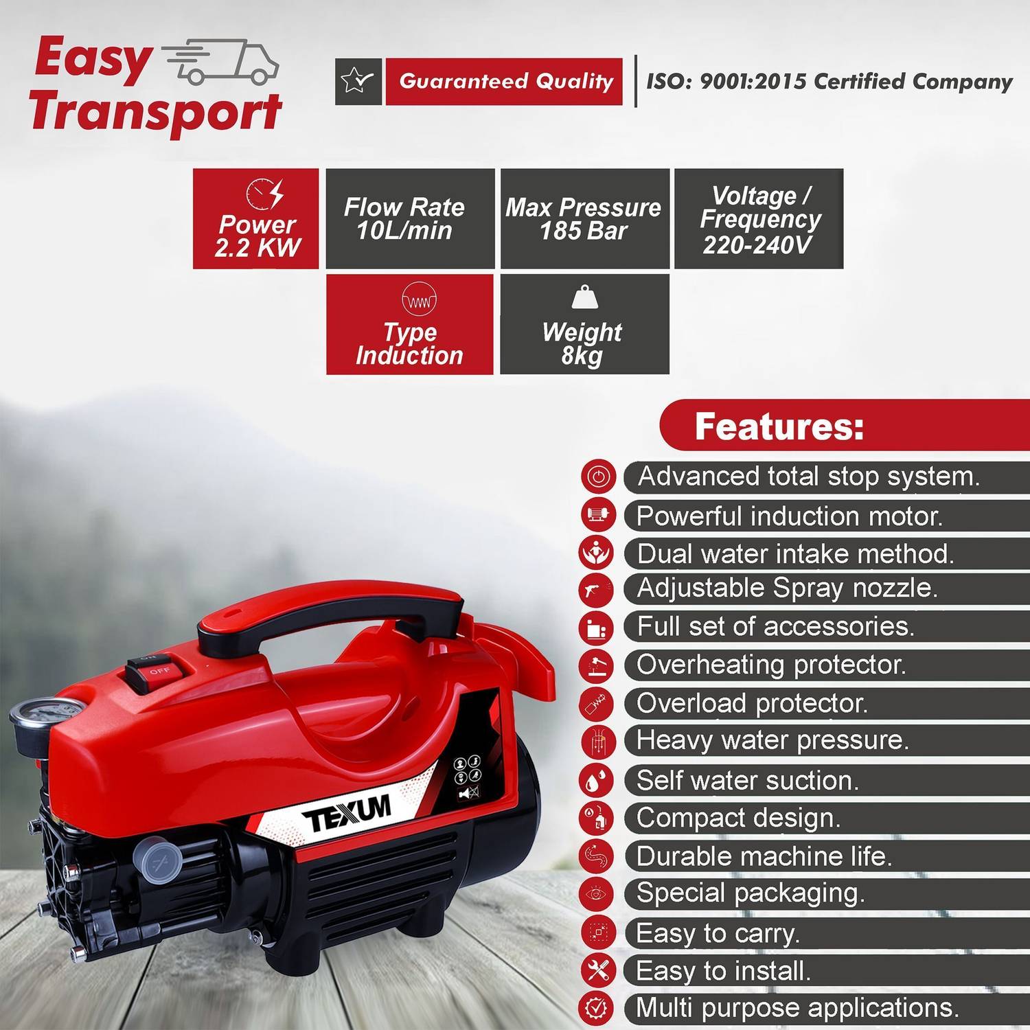 TEXUM TX-50 2200W 185 Bar 10L/min Pressure Washer - Image 3
