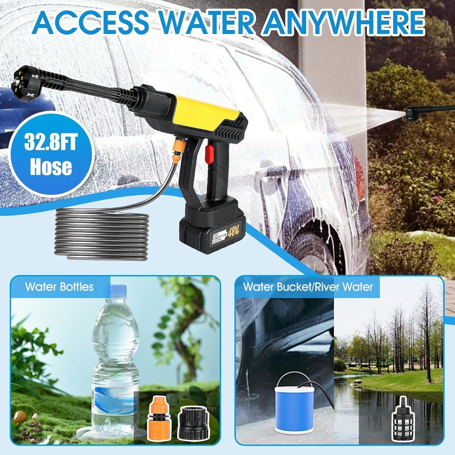 Image of Tazomi 48V Cordless Portable Water Gun for Car Wash Bike Washing Nozzle and 5M HosePipe Pressure Washer