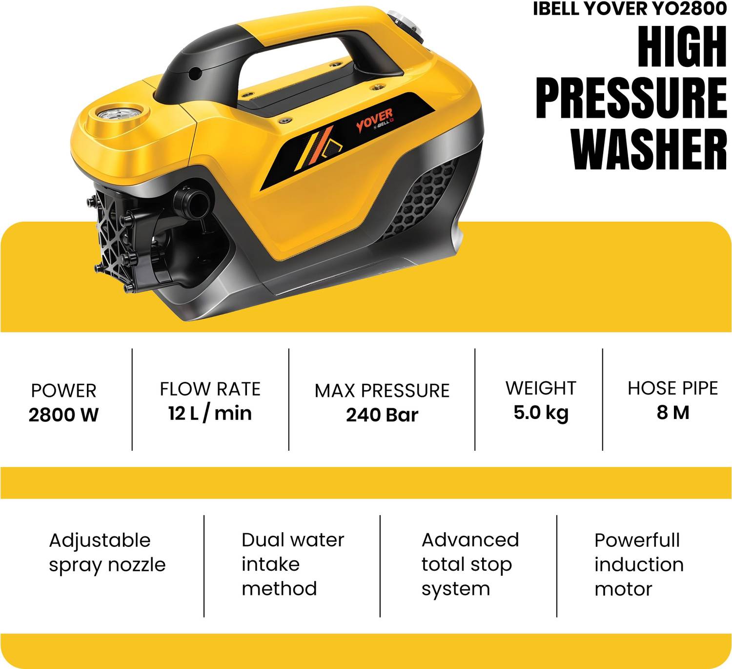 iBELL Yover 2800W 240bar 12L/Min Pressure Washer - Image 3