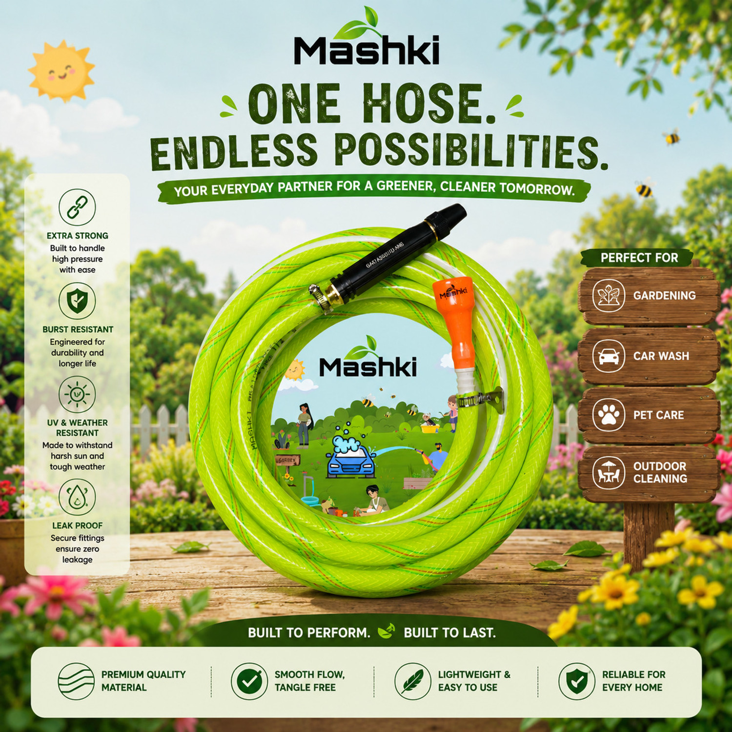 Image of MASHKI 15 Meter (50 Feet) 3-Layered Braided Water Hose Pipe With Water Spray Gun