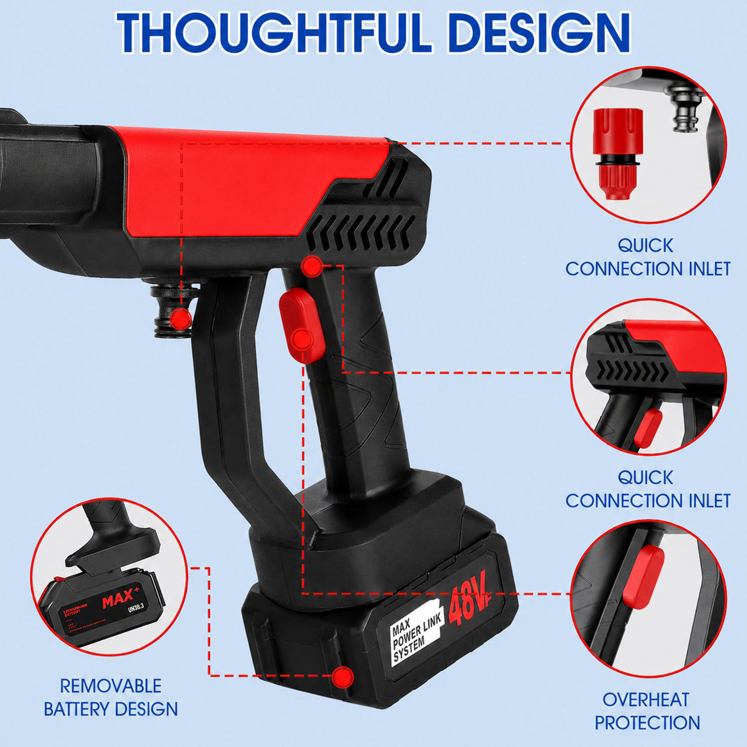 Image of Tazomi 48V Cordless Portable Water Gun for Car Wash Bike Washing Nozzle and 5M HosePipe Pressure Washer