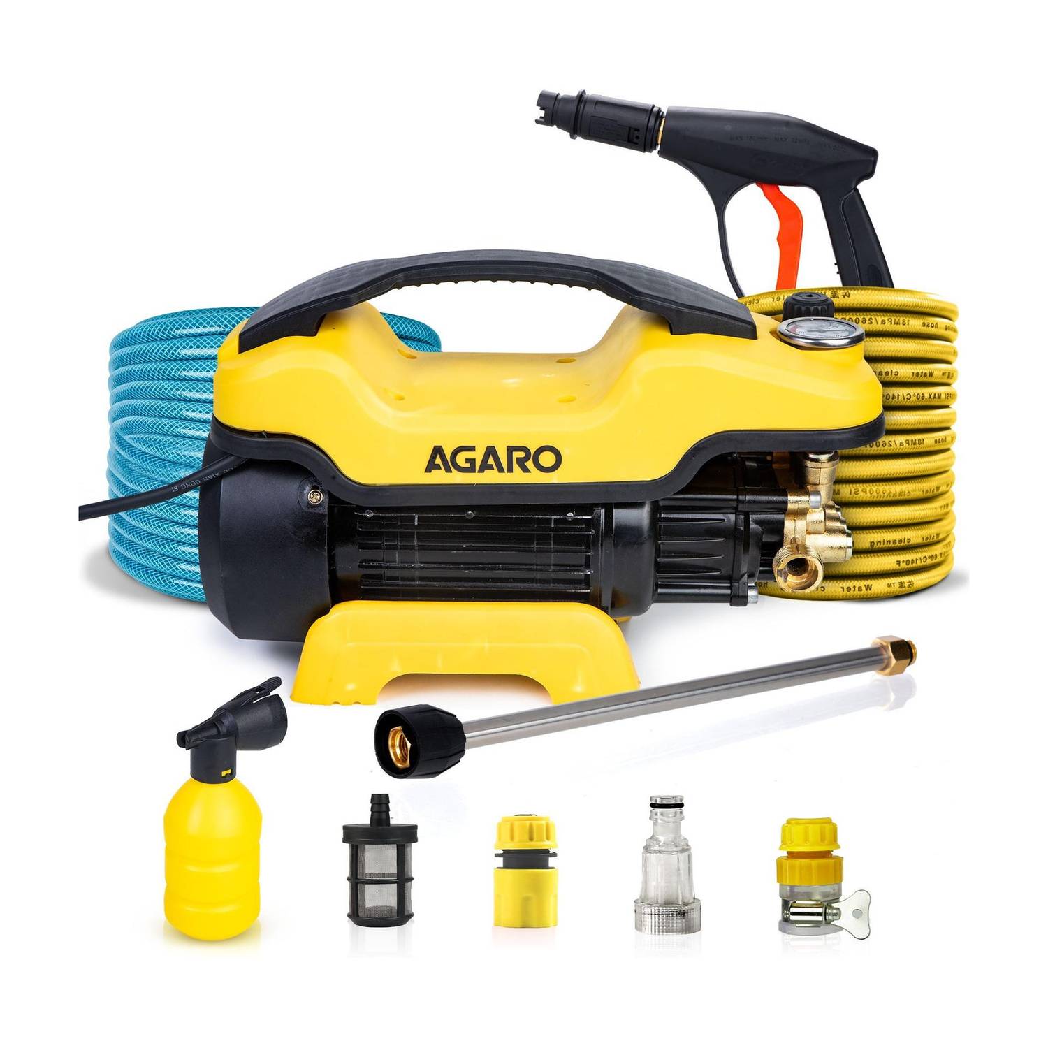 AGARO Supreme Plus 2200 Watt, 8L/Min Flow Rate, 140 Bar,8M Outlet Hose, Car-Bike, High Pressure Washer