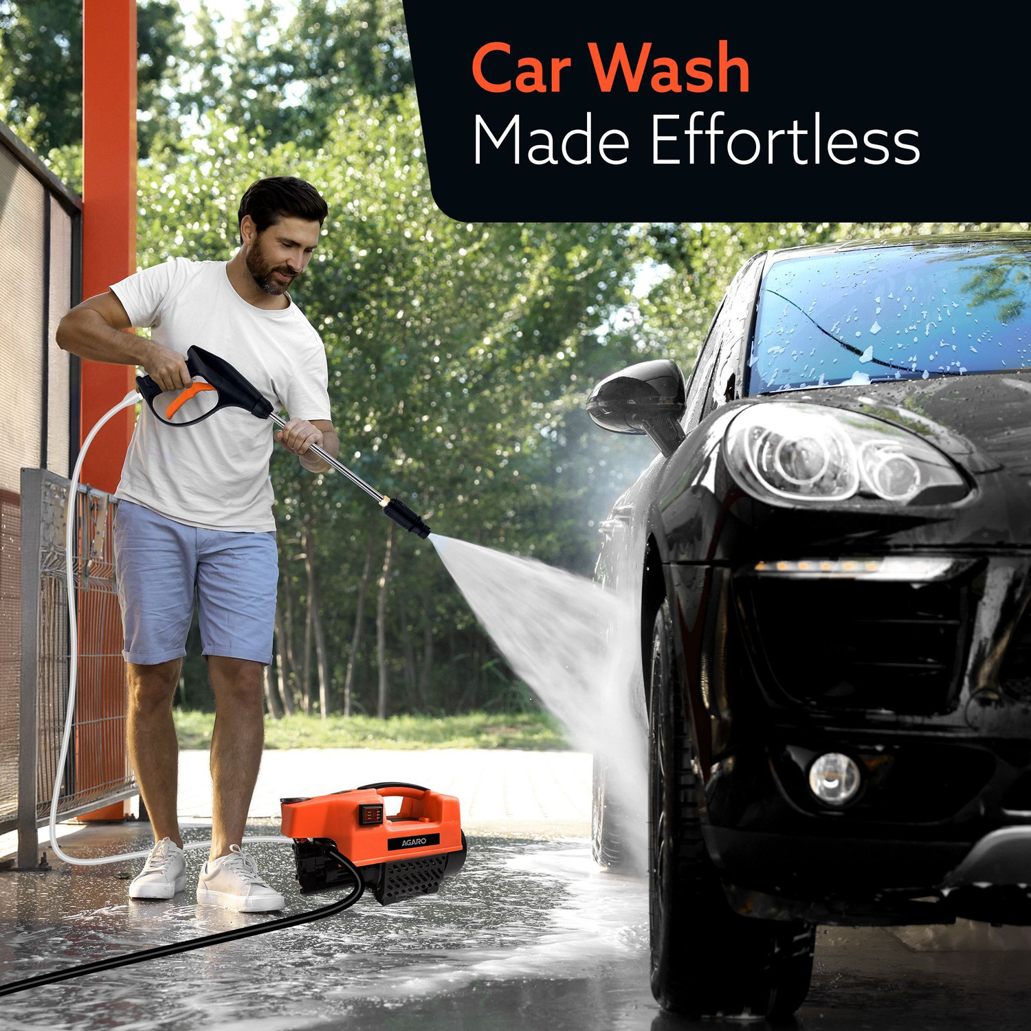 Image of AGARO Supreme 1800 Watt, 120 Bar, 6.5L /Min Flow Rate, 8 Mtr Hose, Car & Bike, High Pressure Washer