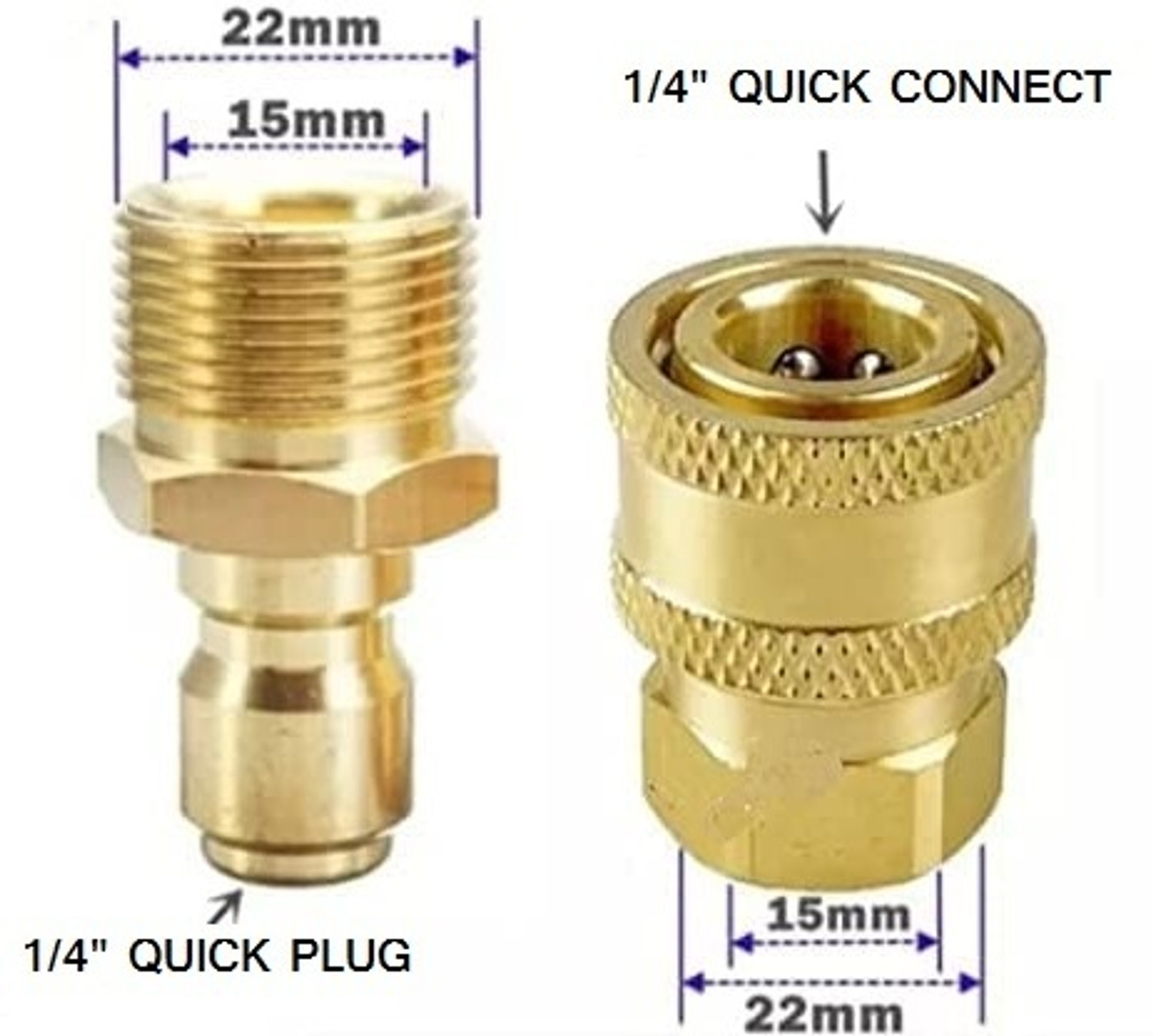 Image of PARTHVI Quick Connect Adapter Fittings for Pressure Washer Hose Pipe M22 x 15 (Set of 2) Pressure Washer