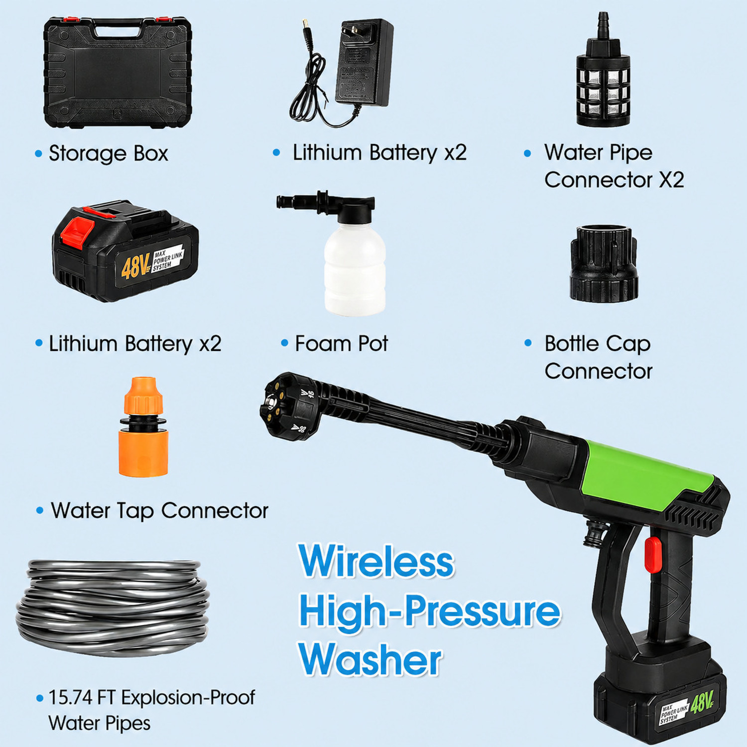 Image of Tazomi 48V Cordless Portable Water Gun for Car Wash Bike Washing Nozzle and 5M HosePipe Pressure Washer