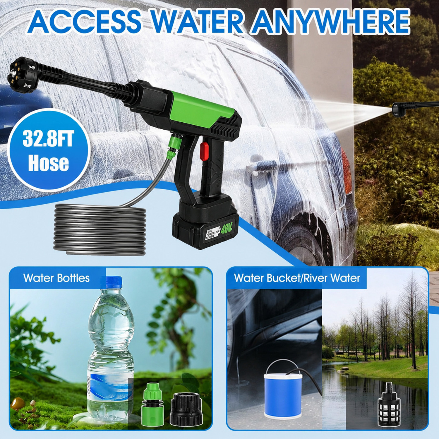 Image of Tazomi 48V Cordless Portable Water Gun for Car Wash Bike Washing Nozzle and 5M HosePipe Pressure Washer