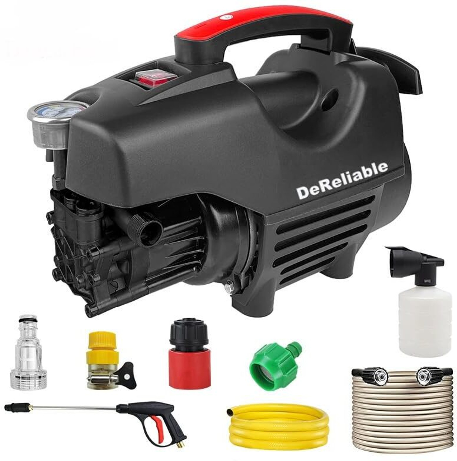 Image of DeReliable 2200W 180Bar High pressure Washer with 10 Meter hose pipe 10L /H Flowrate, Gunjet Pressure Washer