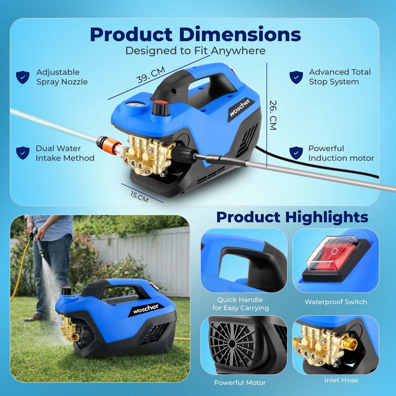 Woscher 969 Waterpro 240 Bar, 2400W, 10L/Min Pressure Washer - Image 5