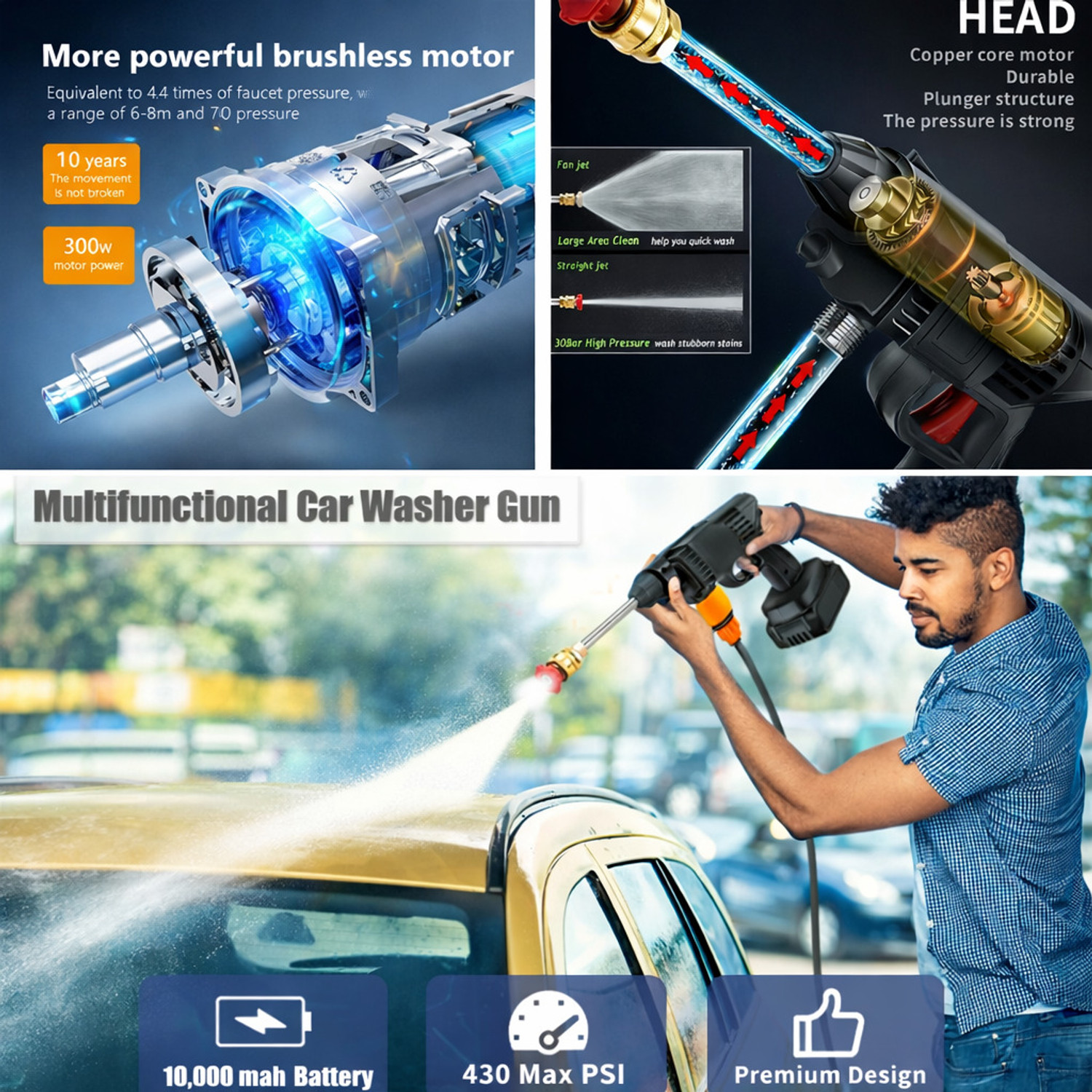 Image of NextGen Cordless High Pressure Washer Gun | 48V 3 Battery | for Car Bike & MultiClean Pressure Washer