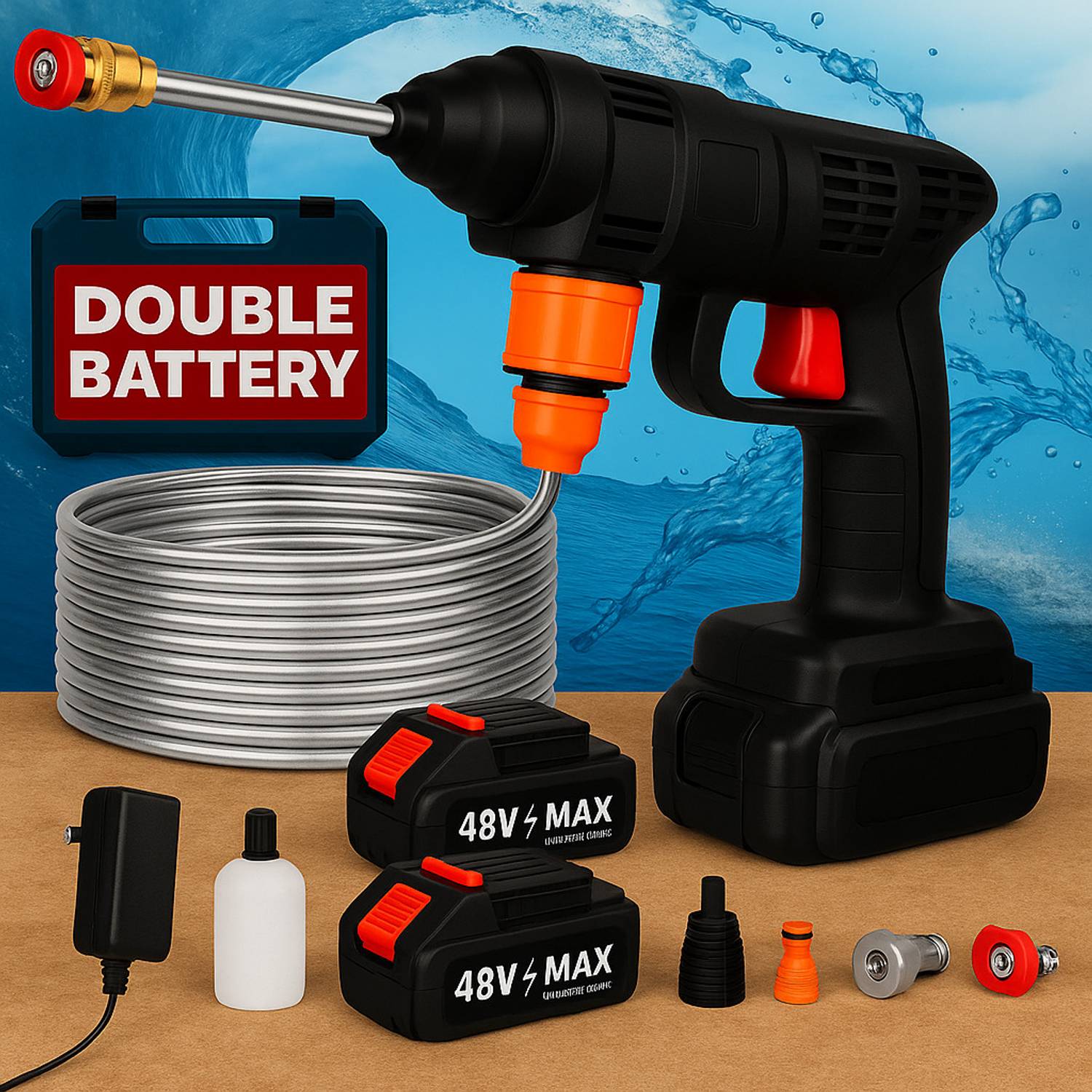 AquaNextGen Cordless High Pressure Washer Gun / 48V Double Battery