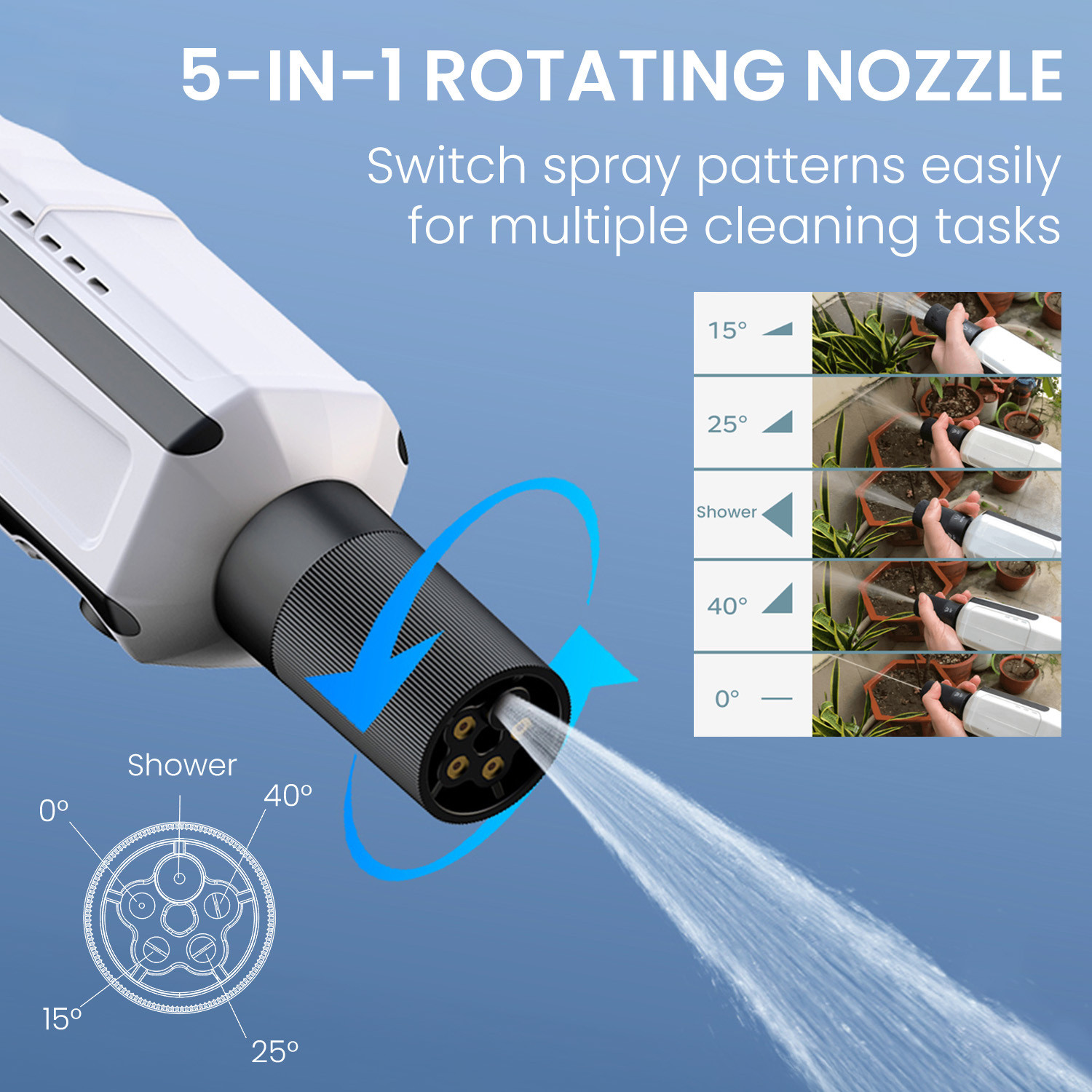 Image of Portronics Torque X Rechargeable & Foldable Pressure Washer Gun with 5 Spray Nozzle Pressure Washer