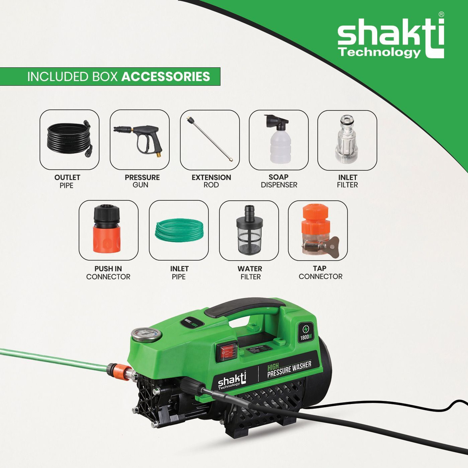 Image of Shakti Technology S3F High Machine 1800 Watts and 120 Bar Pressure Washer