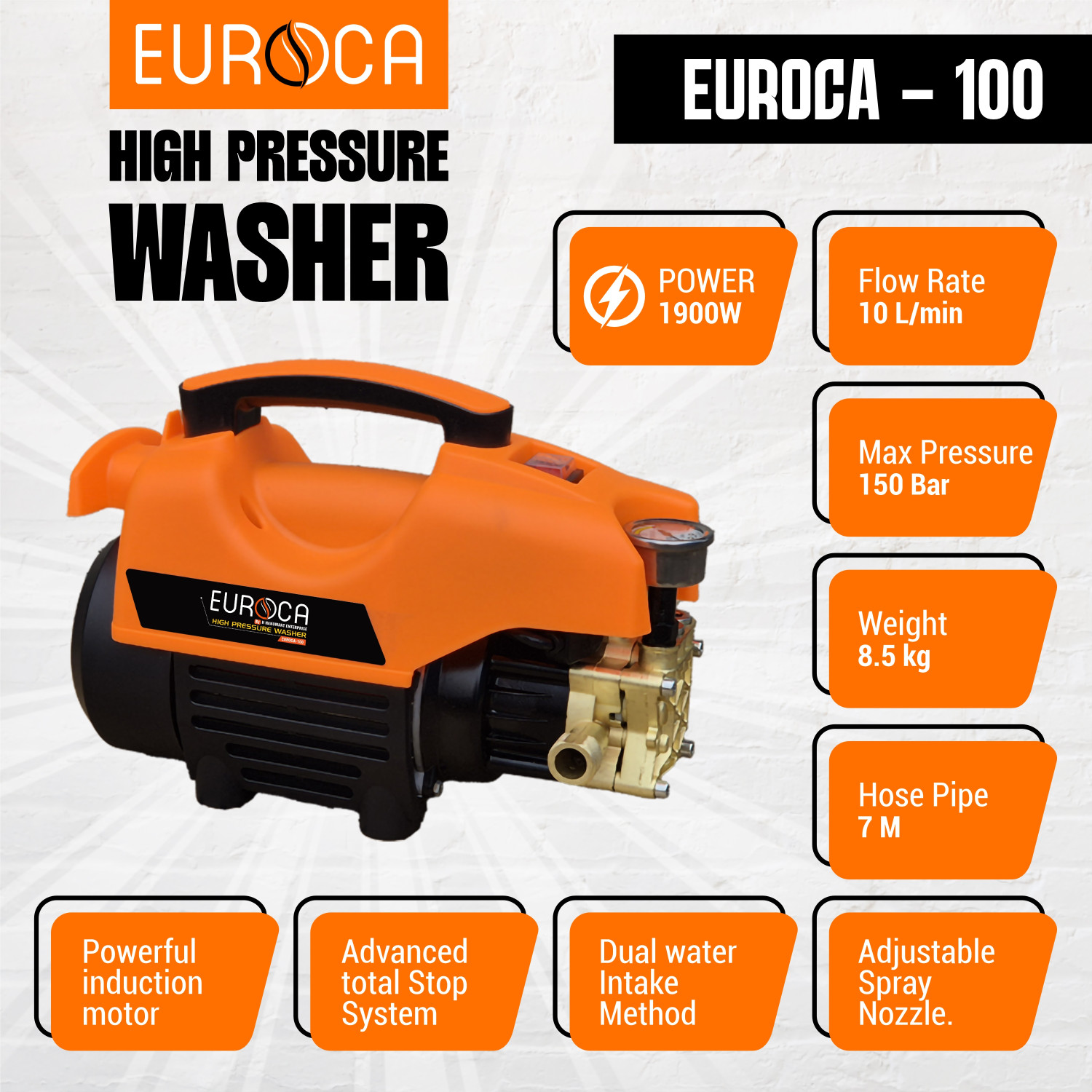Image of H HANUMANT ENTERPRISE HE-100 Portable High Pressure Car Washer Pump, 1900W Powerful Moter, Max 150 Bar Pressure Washer