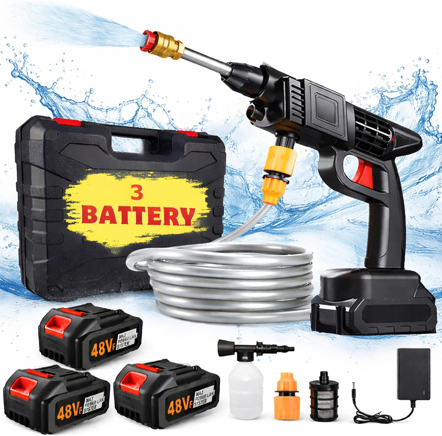 Image of JetForce Cordless High Pressure Washer Gun | 48V 3 Battery | Car & Bike | MultiClean Pressure Washer