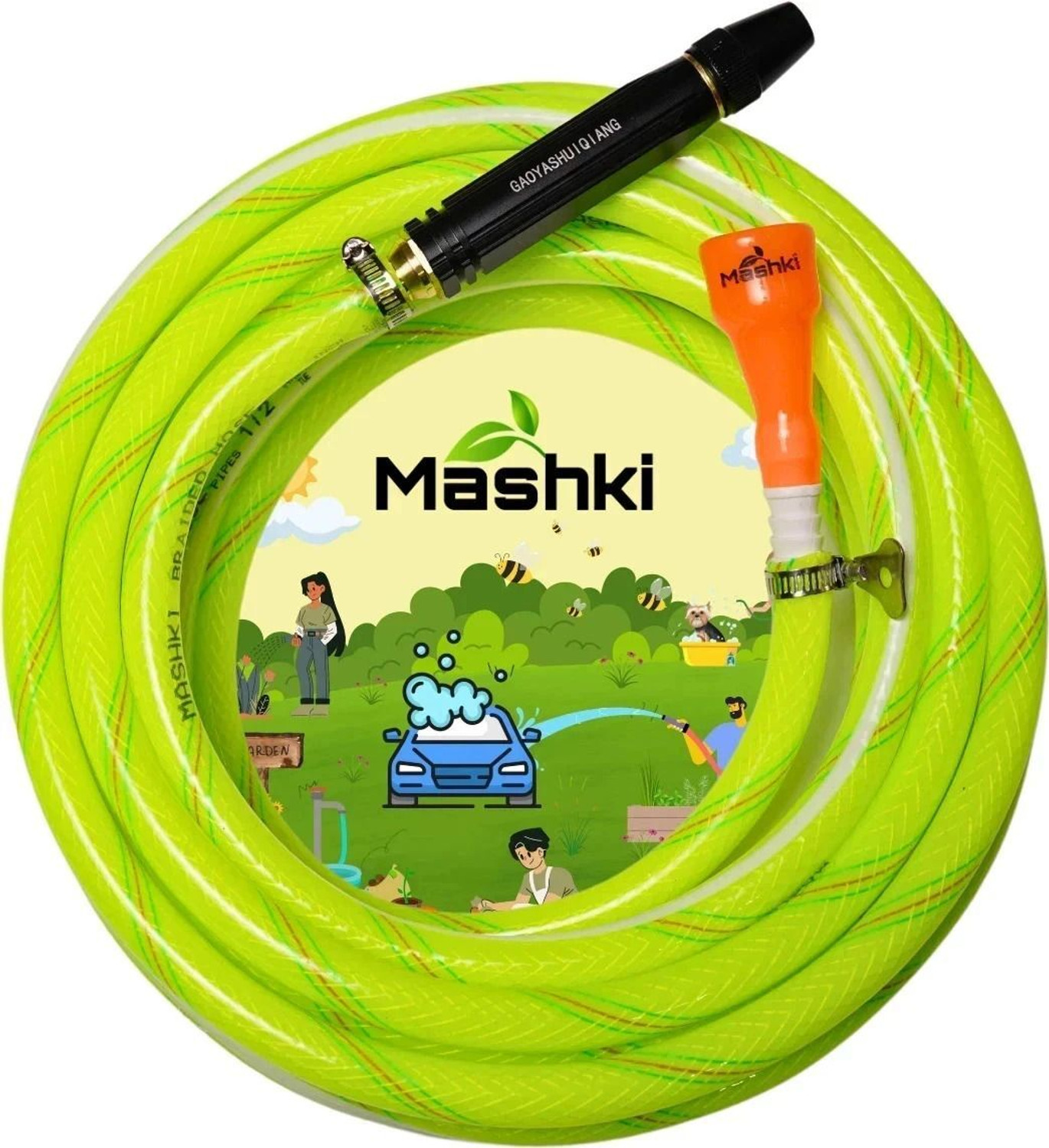 Image of MASHKI 15 Meter (50 Feet) 3-Layered Braided Water Hose Pipe With Water Spray Gun