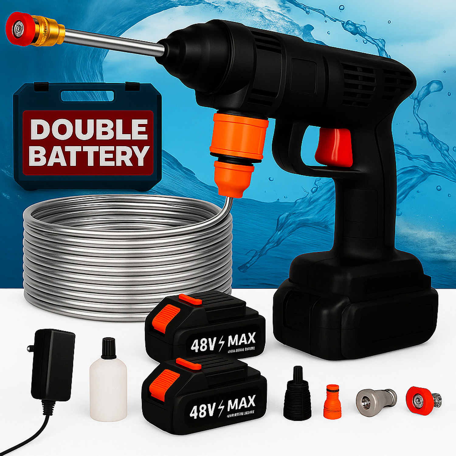 Image of NextGen Cordless High Pressure Washer Gun / 48V Double Battery for Car Bike & MultiClean Pressure Washer