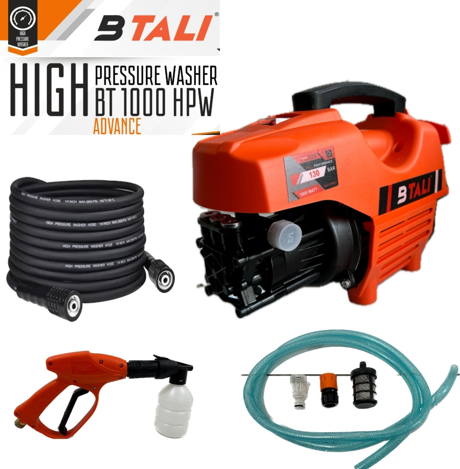 Image of MTREX PRO BT-1000HPW ADVANCE CAR & SOLAR PANEL WASHER 1600 WATT MOTOR POWER Pressure Washer
