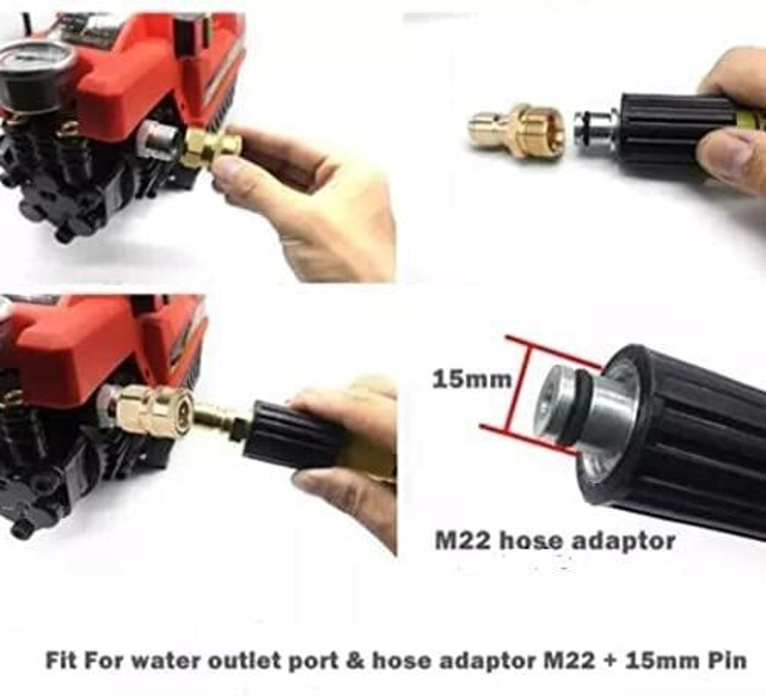 Image of PARTHVI Quick Connect Adapter Fittings for Pressure Washer Hose Pipe M22 x 15 (Set of 2) Pressure Washer
