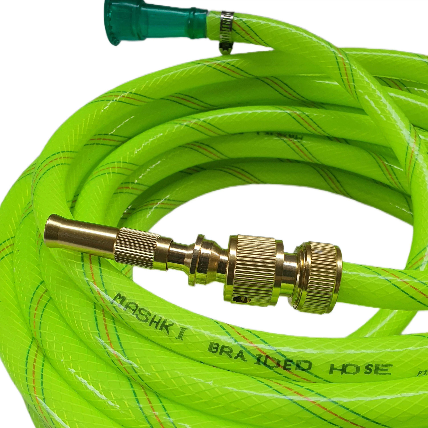 Image of MASHKI 15 Feet 0.5 Inch 3-Layered Braided Water Hose Pipe With Water Nozzle Spray Gun