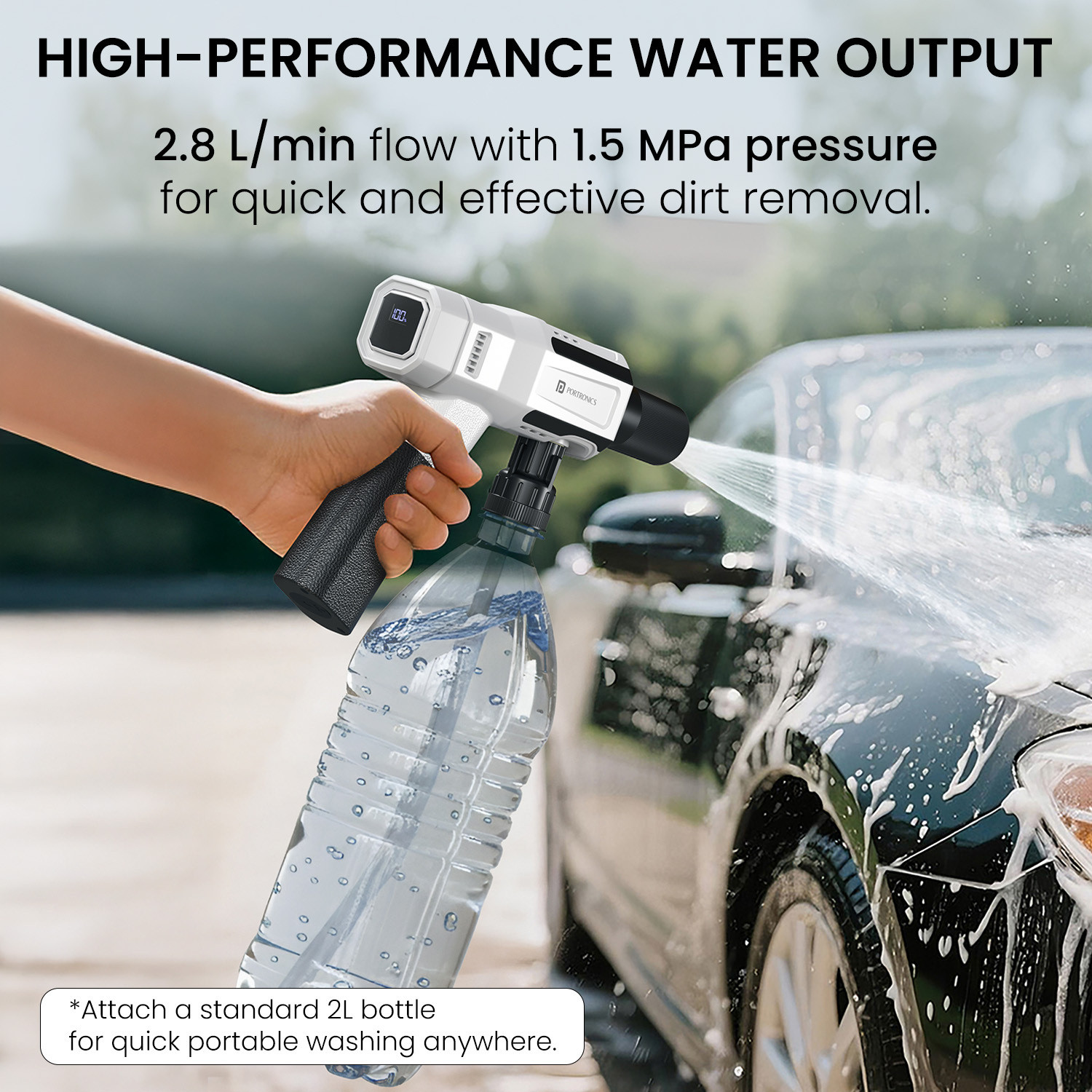 Image of Portronics Torque X Rechargeable & Foldable Pressure Washer Gun with 5 Spray Nozzle Pressure Washer