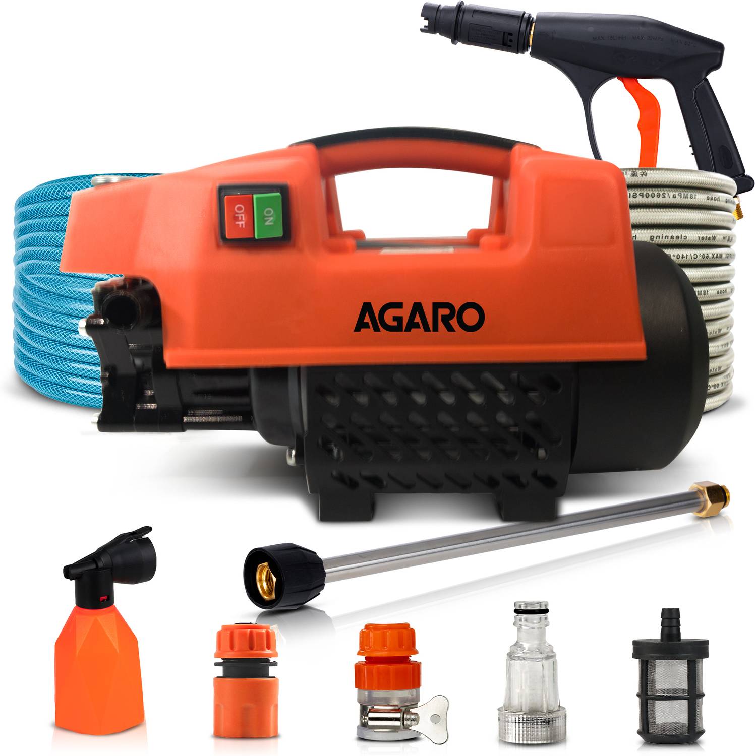 AGARO Supreme 1800 Watt, 120 Bar, 6.5L/Min Flow Rate, 8 Mtr Hose, Car & Bike, High Pressure Washer
