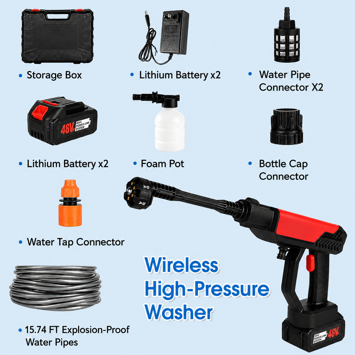 Image of Tazomi 48V Cordless Portable Water Gun for Car Wash Bike Washing Nozzle and 5M HosePipe Pressure Washer