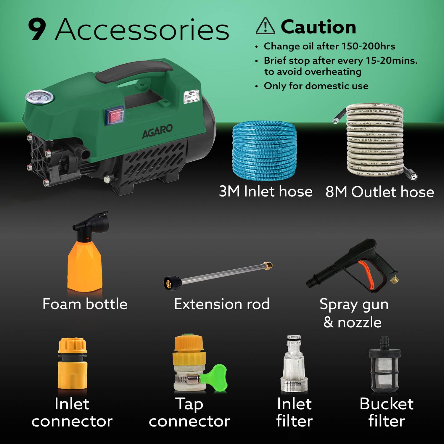 AGARO Supreme 1800W 120 Bar Green Pressure Washer - Image 2
