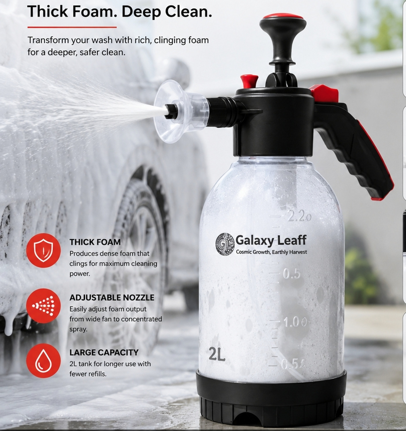 Image of Galaxy Leaff Foam Sprayer 2L For Cleaning Works | Car, Bike and Cycle Cleaning Pressure Washer