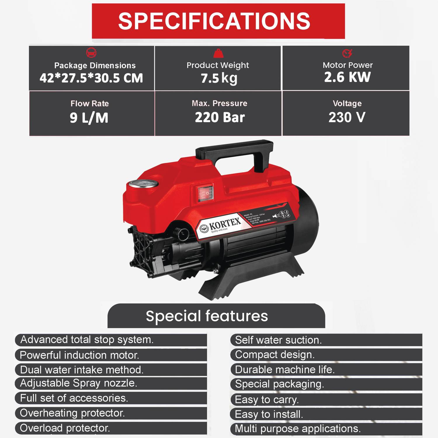 Kortex KTX-R5 2600W 220 Bar Pressure Washer - Image 3