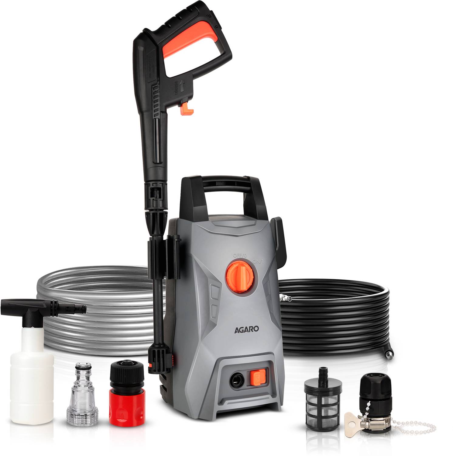 AGARO Regency 1400 Watt, 110 Bar, 6.5L/Min Flow Rate, 5 Mtr Outlet Hose,Car-Bike, High Pressure Washer