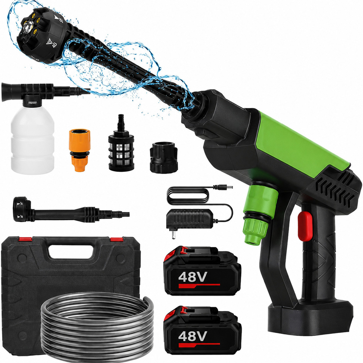 Image of Tazomi 48V Cordless Portable Water Gun for Car Wash Bike Washing Nozzle and 5M HosePipe Pressure Washer