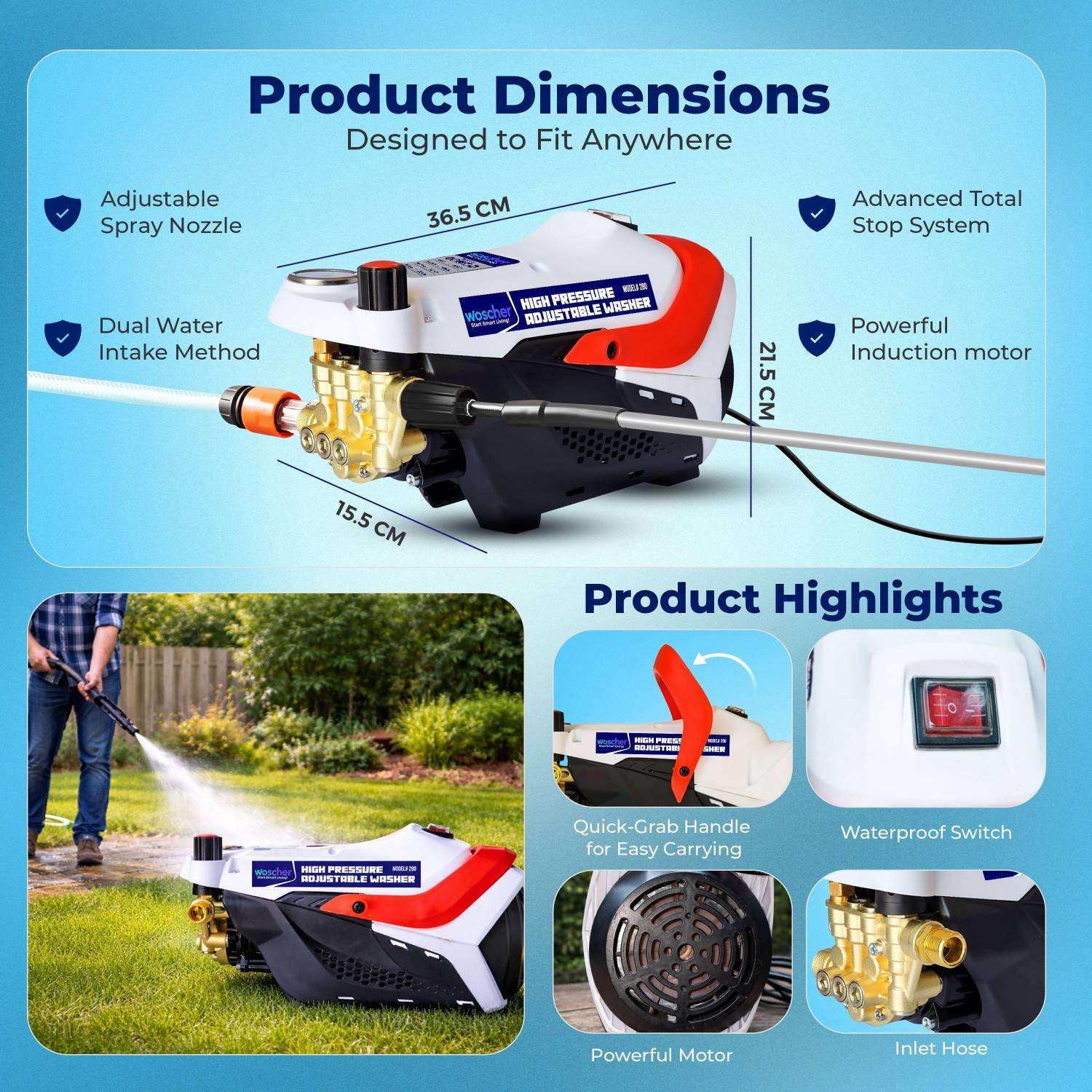 Woscher 280 Waterpro 2200W 150 Bar Pressure Washer - Image 5
