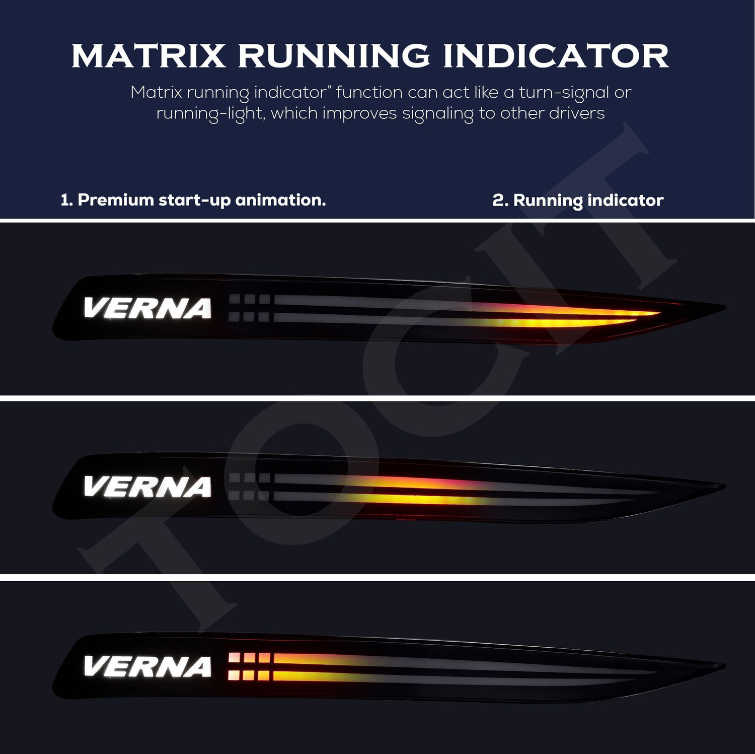 Image of TOCIT Hyundai Verna Matrix Rear DRL with Brake, Reverse & Dynamic Indicator 2022 Car Reflector Light