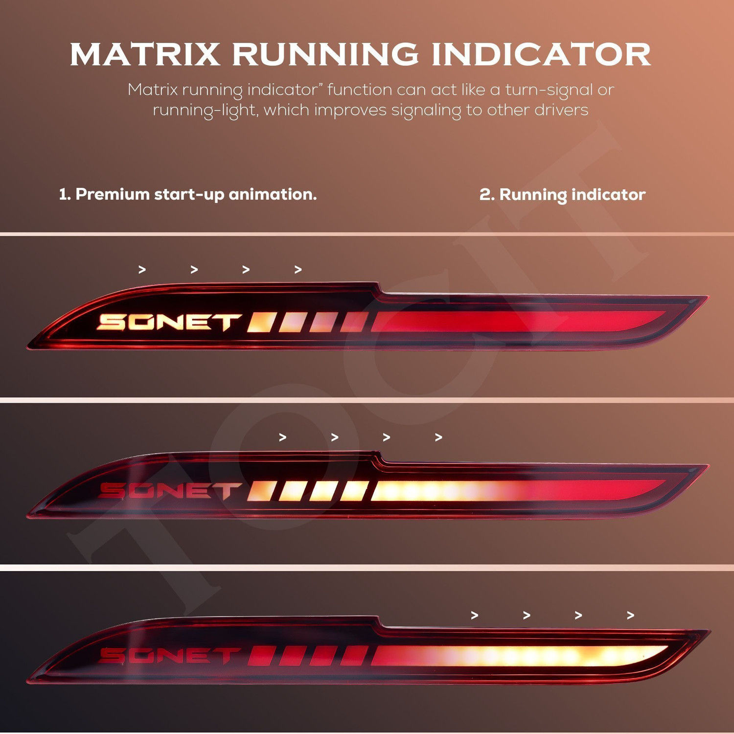 Image of TOCIT Ultra-Bright Matrix LED Rear Reflector for Kia Sonet with Dynamic Flow Indicator Car Reflector Light