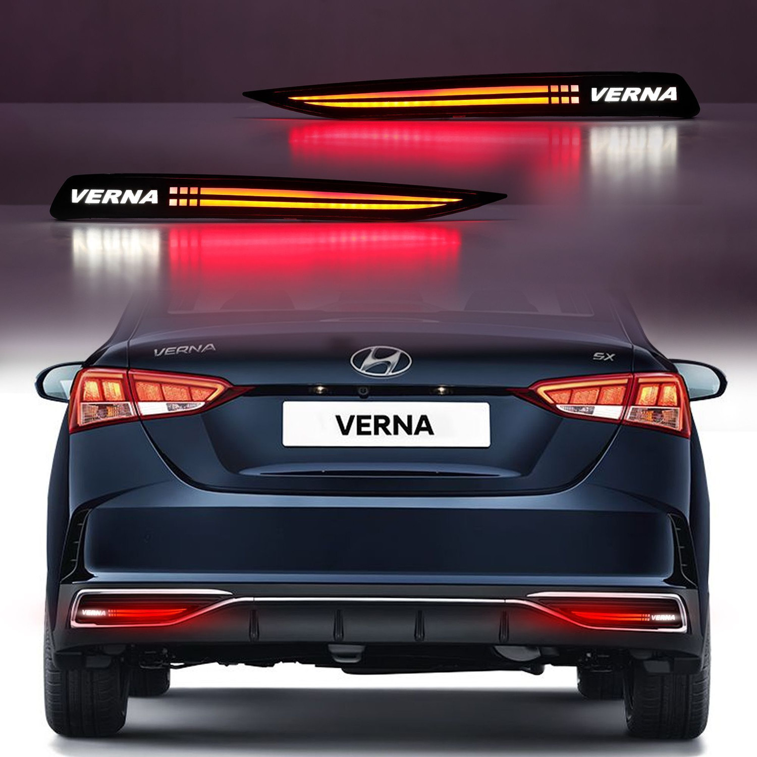 Image of TOCIT Hyundai Verna Matrix Rear DRL with Brake, Reverse & Dynamic Indicator 2022 Car Reflector Light